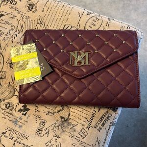 Badgley Mischka Plum Diamond Quilted Chain Crossbody New Zip Inner Pocket